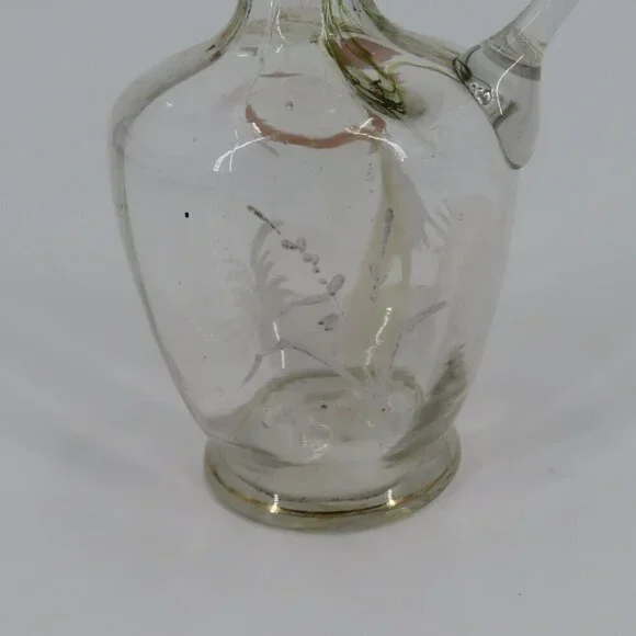 Antique Hand Blown Glass Vinegar Decanter Painted Angel Child Cruet Stopper VTG